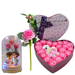 Remarkable Heart Shape Roses N Teddy Box with Couple Showpiece N Rose Stick to Alappuzha