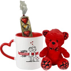 Cute Red Teddy with Printed Coffee Mug N Handmade Chocolates Combo to Chittaurgarh
