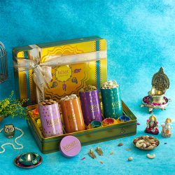 Box With Assorted Dry Fruits And Diya Set to Muvattupuzha