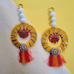 Exquisite Pair of Shubh Laabh Designer Hangings to Palani