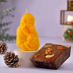 Sacred Mother Mary Candle N Plum Cake Combo to Hariyana