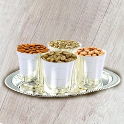 Delicious Dry Fruits added with Silver Glasses and Silver Tray to Sivaganga
