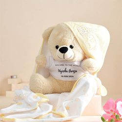 Custom Name Teddy  N  Swaddle Blanket Duo