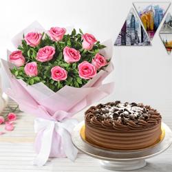 Special Pink Roses and Eggless Chocolate Cake to Sivaganga