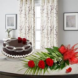 Joyful 3 Red Roses with 1/2 Kg Chocolate Cake to Marmagao