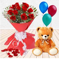 Tremendously Joyful Red Roses Balloon and Teddy Gift Combo to Muvattupuzha