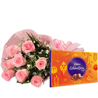 Marvelous Cadbury Celebrations with Pink Rose Bouquet to Alwaye