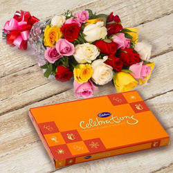 Gorgeous Mixed Roses Bunch and Cadbury Celebrations to Tirur