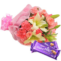 Pretty Mixed Flowers Bouquet with Cadbury to Kanjikode