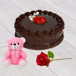 Yummy Chocolate Cake with Teddy N Red Rose to Ambattur