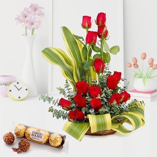 Romantic Arrangement of Red Roses with Ferrero Roc... to Rajamundri
