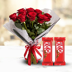 Crunchy Nestle Kit Kat with Red Roses Bouquet to Palani