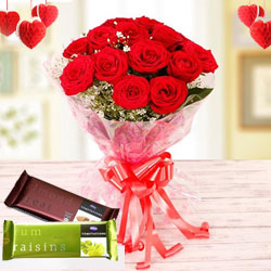 Wonderful Bouquet of Red Roses with Cadbury Temptations to Irinjalakuda