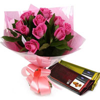 Blooming Pink Roses Bouquet with Cadbury Temptations to Cooch Behar