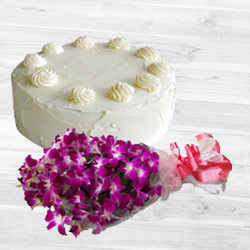Marvelous Vanilla Cake with Orchids Bouquet to Ambattur