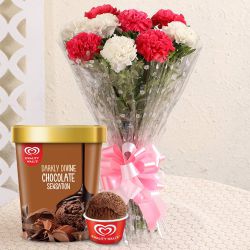 Stunning Mixed Carnations Bouquet with Chocolate Ice-Cream from Kwality Walls to Punalur