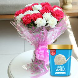 Premium Assorted Carnations Bouquet with Vanilla Ice Cream from Kwality Walls (700g) to Marmagao