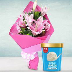 Exotic Pink Lilies Bouquet with Vanilla Ice Cream from Kwality Walls to Uthagamandalam