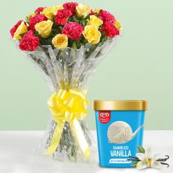 Dreamy Mixed Flowers Arrangement with Vanilla Ice Cream from Kwality Walls to Muvattupuzha