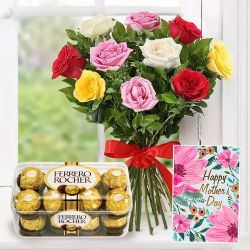 Beautiful Mixed Roses with Ferrero Rocher and Mothers Day Card to Tirur