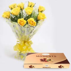 Classy Bouquet of Yellow Roses with Ferrero Rocher Moments to Marmagao