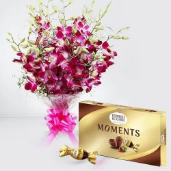 Exclusive Bouquet of Orchids with Ferrero Rocher Chocolate Box to Marmagao