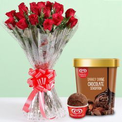 Mesmerizing Red Rose Bouquet with Chocolate Ice-Cream from Kwality Walls to Muvattupuzha