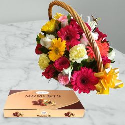 Beautiful Mixed Flowers Basket With Ferrero Rocher Moments to Muvattupuzha