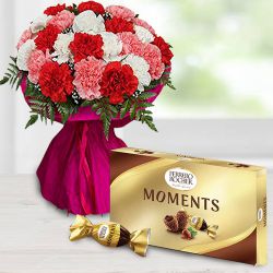 Beautiful Mixed Carnations Bouquet With Ferrero Rocher Moments to Viluppuram