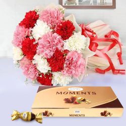 Amazing Mixed Carnations Bouquet with Ferrero Rocher Moments to Muvattupuzha