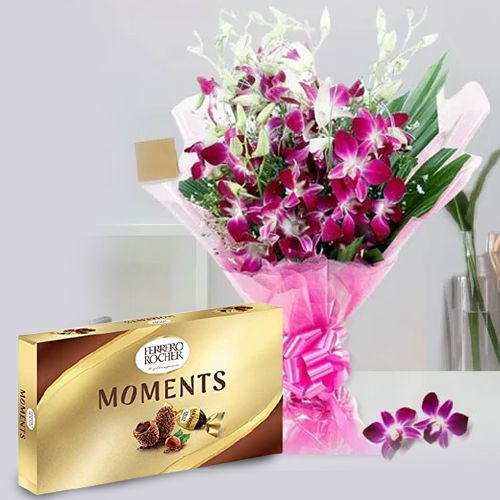 Regal Bouquet of Orchids with Ferrero Rocher Momen... to Tirur