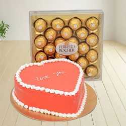 Exceptional Love You Chocolate Cake N Fererro Rocher Combo Treat to Muvattupuzha
