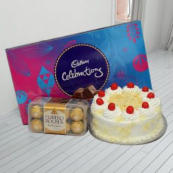 Magical Ferrero Rocher and Cadbury Celebration with White Forest Cake to Karunagapally