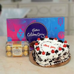 Expressive Combo of Heart Shape Cake with Ferrero Rocher and Cadbury Celebration to Kanyakumari