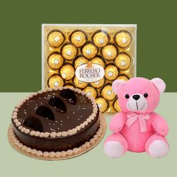Remarkable Combo of Ferrero Rocher N Chocolate Cake with Cute Teddy to Perumbavoor