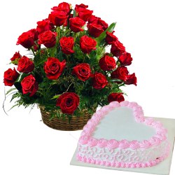 Stunning Roses Basket Arrangement and  Love Cake  to Kanyakumari