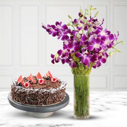 Heavenly Black Forest Cake N Orchids Combo to Palani