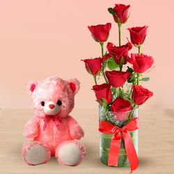 Classic Red Roses N Teddy Combo to Kanjikode