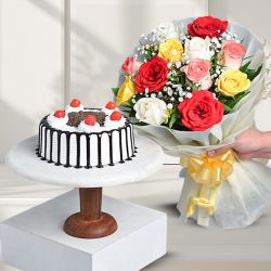 Vibrant Roses N Blackforest Cake Delight