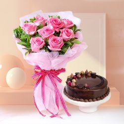 Pink Roses  N  Truffle Cake Delight