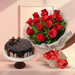 Red Roses and Chocolate Cake Surprise