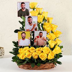 Captivating Arrangement of Yellow Roses with Personalized Pics in a Basket to Tirur