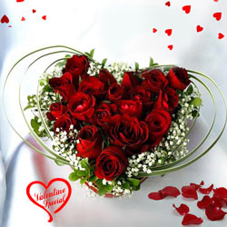12 Dutch Red Roses in Heart Shape Arrangement to Viluppuram