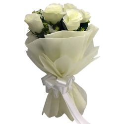 Premium Tissue Wrapped Bouquet of White Roses to Alwaye