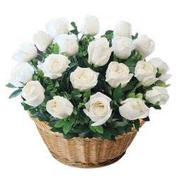 Basket of Elegant White Roses Arrangement to Alwaye