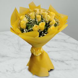 Radiant Bouquet of Yellow Rose with baby breath filler to Irinjalakuda