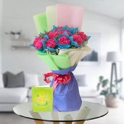 Impressive Pink Carnation Bouquet n Card to Muvattupuzha