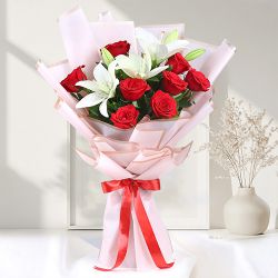 Classic Red Roses with Lilies