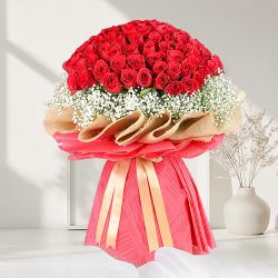 Red Rose Bouquet with Gypsophila