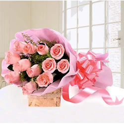 12 Pink Roses Bouquet Tissue Wrap to Rajamundri